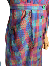 Load image into Gallery viewer, Original 1940’s Plaid Cotton Long Sleeved Belted Chore Dress with Pockets and Ric-rac Trim - Bust 36 38 *