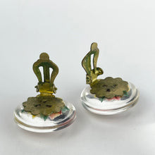 Load image into Gallery viewer, Original 1940's 1950s Reverse Carved Lucite Clip on Earrings with Vases of Flowers