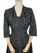 Load image into Gallery viewer, Original 1950's Volup Cocktail Dress in Black Net With Flower Print by Philip Kunick - Bust 42 44