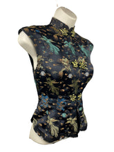 Load image into Gallery viewer, Vintage Inky Black Satin Blouse with Silk Embroidered Chinese Dragons and Phoenixes - Bust 32 34