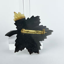 Load image into Gallery viewer, Vintage Carved Horn Leaf Brooch in Black, Cream and Brown