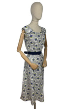 Load image into Gallery viewer, Original 1940's Grey, White, Blue and Green Cotton Summer Dress with Floral Print - B36