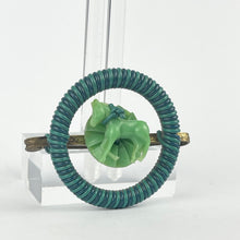 Load image into Gallery viewer, Original 1940's Green and Blue Wartime Make Do and Mend Brooch Pretty Green Horse and Button Trim