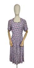 Load image into Gallery viewer, Original 1940's Novelty Print Belted Day Dress in Pink, White, Black and Blue Featuring Birds - Bust 36