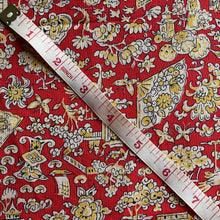 Load image into Gallery viewer, 100% Cotton Dressmaking Fabric in Red, Cream and Yellow Japanese Print with Geisha, Storks, Butterflies and Temples - 40" x 180"