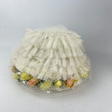 Load image into Gallery viewer, Original Late 1950's White Net Summer Hat with Orange and Yellow Flower Trim *