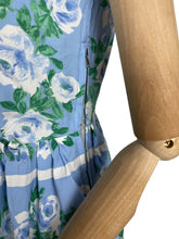 Load image into Gallery viewer, Original 1950's Floppy Cotton Day Dress in Blue and White Roses Stripe - Bust 34 35
