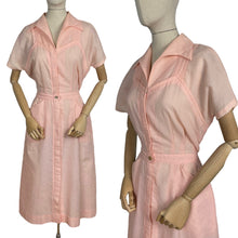 Load image into Gallery viewer, Original Late 1950's Pink Seersucker Zip Front Day Dress - Bust 40 42 *