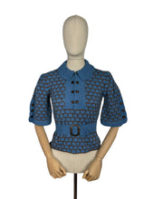 Load image into Gallery viewer, Reproduction 1930's Belted Jumper Hand Knitted from a 1936 Pattern in Blue and Brown