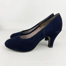 Load image into Gallery viewer, Original 1940's 1950's Deadstock Blue Suede Court Shoes with Punch Detail - UK 4.5