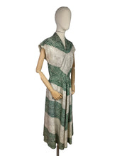 Load image into Gallery viewer, Original 1940's Green and White Chevron Print Day Dress - Bust 38