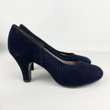 Load image into Gallery viewer, Original 1940's 1950's Deadstock Blue Suede Court Shoes with Punch Detail - UK 4.5