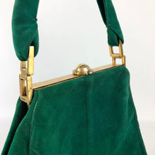 Load image into Gallery viewer, Original 1940's Large Kelly Green Suede Bag with Gold Tone Fastening