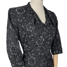 Load image into Gallery viewer, Original 1950's Volup Cocktail Dress in Black Net With Flower Print by Philip Kunick - Bust 42 44
