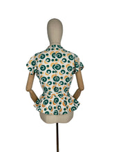 Load image into Gallery viewer, Original Late 1940’s or Early 1950’s Peplum Blouse in Green, Orange and White - Bust 34 36