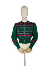 Load image into Gallery viewer, Late 1930's Reproduction Hand Knitted Long Sleeved Ski Jacket in Bottle Green, Cranberry Red, Slate Grey and Black Pure Wool - Bust 38