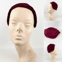 Load image into Gallery viewer, Original 1950's Red Wine Cotton Velvet Close Fitting Hat *