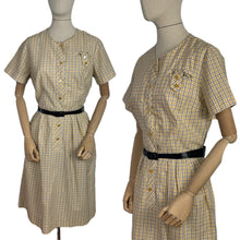Load image into Gallery viewer, Original Late 1950's or Early 1960's Smartsette Lightweight Cotton Day Dress in Yellow, Black and White Check - Bust 42