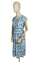 Load image into Gallery viewer, Original 1950's Floppy Cotton Day Dress in Blue and White Roses Stripe - Bust 34 35