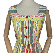Load image into Gallery viewer, Original 1950's Striped Cotton Summer Dress in Stripes of Green, White and Red - Bust 34 35 *