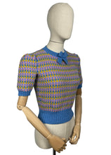 Load image into Gallery viewer, Reproduction 1940's Waffle Stripe Jumper in Blue, Pink, Purple and Mustard Knitted from a Wartime Pattern - Bust 36 38 40