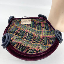 Load image into Gallery viewer, Original 1950’s Gertrude Singer Navy Blue Straw Hat with Wine Cotton Velvet Trim