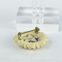 Load image into Gallery viewer, Original 1940's 1950's Carved Bovine Bone Gentian Circlet Brooch