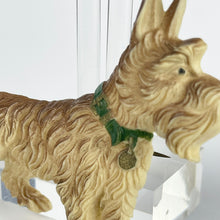 Load image into Gallery viewer, Original 1930's or 1940's Early Plastic Scottie Dog Brooch with Cute Green Collar and Gold Tag