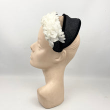 Load image into Gallery viewer, Original 1950's Black and White Half Hat with Flowers by Jacoll
