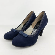 Load image into Gallery viewer, Original 1940's 1950's Deadstock Blue Suede Court Shoes with Bow Detail - UK Narrow 3.5