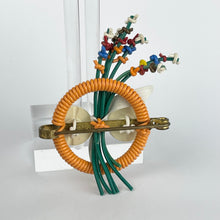 Load image into Gallery viewer, Original 1940's Orange, Green, Cream, Blue, Yellow and Red Wartime Make Do and Mend Brooch with Flower Cluster Centre