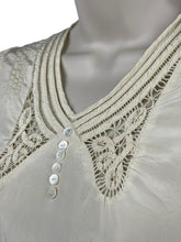 Load image into Gallery viewer, Original 1930’s Natural Silk Blouse with Belt, Mother of Pearl Buttons and Faggoting - Bust 30" 32"