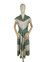 Load image into Gallery viewer, Original 1940's Green and White Chevron Print Day Dress - Bust 38