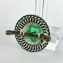 Load image into Gallery viewer, Original 1940's Green and White Make Do and Mend Brooch with Green Button Middle