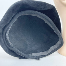 Load image into Gallery viewer, Original 1950's Inky Black Fur Felt Side Tilt Hat with Shaped Brim and Bow Trim