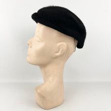 Load image into Gallery viewer, Original 1950's Black Fur Felt Hat with Double Button Trim - Timeless Piece