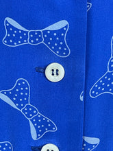 Load image into Gallery viewer, Reproduction Volup 1940's 1950's Novelty Print Pure Silk Dress in Blue with White Polka Dot Bows - Bust 40 42 *