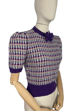 Load image into Gallery viewer, Reproduction 1940's Waffle Stripe Jumper in Purple, Pink and Grey Knitted from a Wartime Pattern - Bust 36 38 40