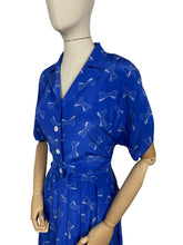 Load image into Gallery viewer, Reproduction Volup 1940's 1950's Novelty Print Pure Silk Dress in Blue with White Polka Dot Bows - Bust 40 42 *
