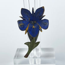 Load image into Gallery viewer, Vintage Painted Bakelite Gentian Brooch and Earrings Set From the 1940's or 1950's