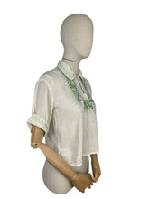 Load image into Gallery viewer, Original 1930's Hand Embroidered Muslin Blouse - Stunning Green Leaf Embroidery - Bust 34 36