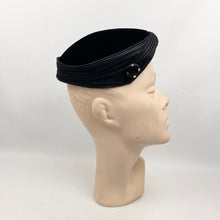 Load image into Gallery viewer, Original 1950's Black Cotton Velvet Hat with Paste Button Trim - Classic Piece
