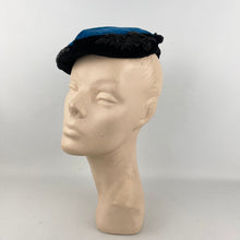 Load image into Gallery viewer, Original 1950's Blue and Black Cotton Velvet Cocktail Hat with Beading - Great Evening Hat *
