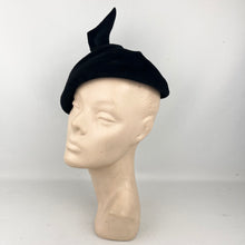 Load image into Gallery viewer, Original Late 1930's or Early 1940’s Inky Black Felt Hat with Tab Top Trim *