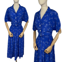 Load image into Gallery viewer, Reproduction Volup 1940's 1950's Novelty Print Pure Silk Dress in Blue with White Polka Dot Bows - Bust 40 42 *