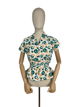 Load image into Gallery viewer, Original Late 1940’s or Early 1950’s Peplum Blouse in Green, Orange and White - Bust 34 36