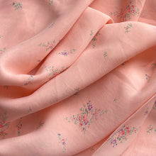 Load image into Gallery viewer, 1940's Semi Sheer Crepe Dressmaking Fabric for Nightwear or Underwear - Peachy Pink Base with Floral Sprays in Pink, Purple, Green and Blue - 35" x 68" - No.4