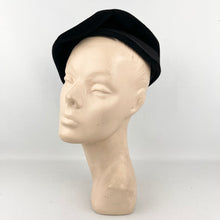Load image into Gallery viewer, Original 1950's Inky Black Fur Felt Side Tilt Hat with Shaped Brim and Bow Trim
