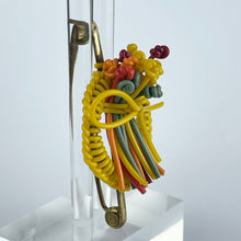 Load image into Gallery viewer, Original 1940's Yellow, Blue, Red and Orange Make Do and Mend Brooch with Flower Cluster