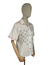 Load image into Gallery viewer, Vintage White Cotton Embroidered Blouse with Red Buttons - Bust 34 35